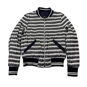 BCBGeneration Womens Black White Houndstooth Quilted Bomber Jacket XS Grunge